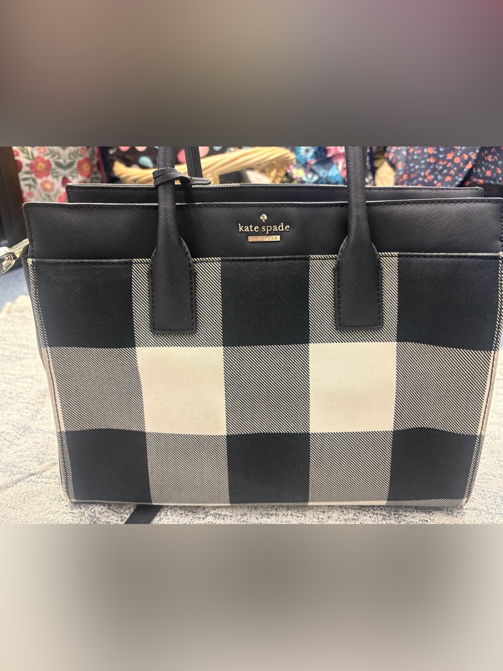 kate spade Black and Cream Checkered Tote